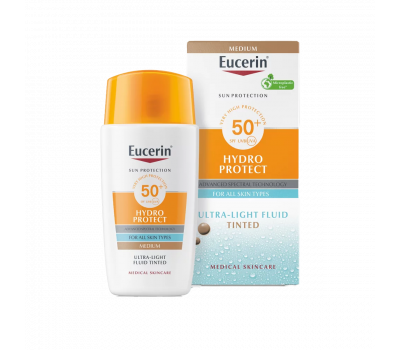 Eucerin Sun Hydro-Protect Ultrakönnyű színezett napozó fluid arcra SPF 50+ Medium