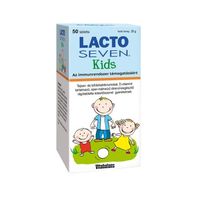 Lacto Seven Kids rágótabletta eper-málna, 50X kiszerelés