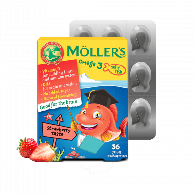 Möller's Omega-3 halacska gumivitamin eper ízben