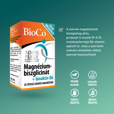 Bioco Magnézium-biszglicinát + bioaktív B6-vitamin tabletta MEGAPACK