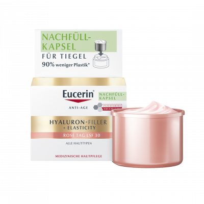 Eucerin Hyaluron-Filler + Elasticity Bőrtömörséget Regeneráló Nappali Arckrém Rose SPF30 öko-utántöltő