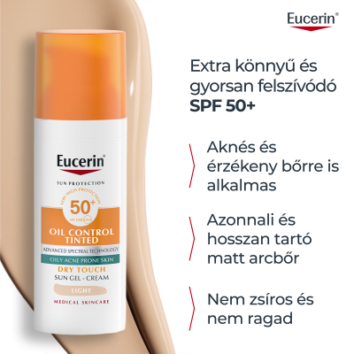 Eucerin Sun Oil Control színezett napozó gél-krém arcra light SPF50+