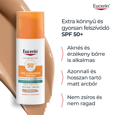 Eucerin Sun Oil Control színezett napozó gél-krém arcra medium SPF50+